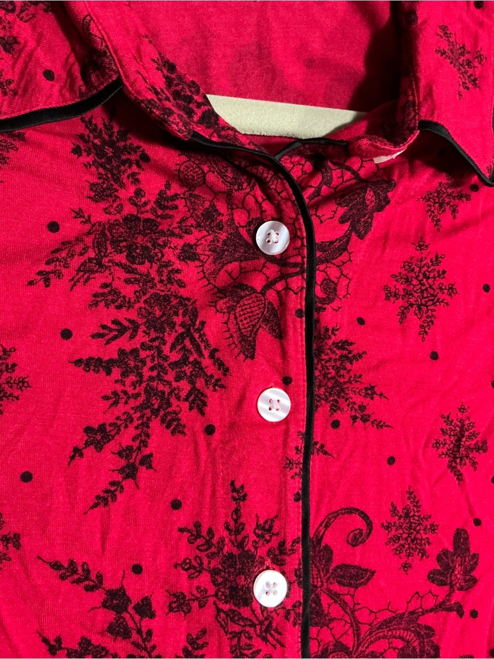 Soma Red and Black Printed Button-Front Pajama Top EUC - Picture 6 of 6